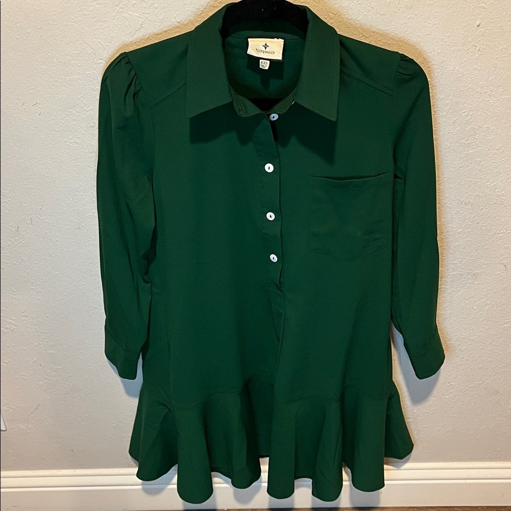 Tuckernuck Callahan Crepe Hunter Green Shirt Dress size XXS - Picture 3 of 11